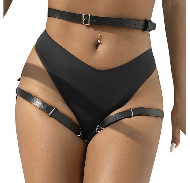 SUBBLIME - PETTORINA IN VITA E GAMBE IN PELLE NERA TAGLIA UNICA