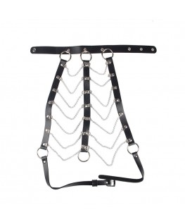 SUBBLIME - PETTORALE CATENE IN PELLE NERA TAGLIA UNICA