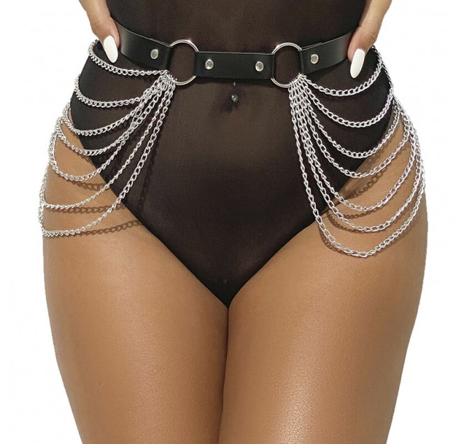 SUBBLIME - CINTURA CON CATENA IN PELLE NERA TAGLIA UNICA