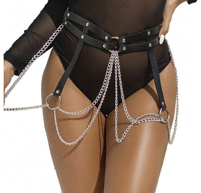 SUBBLIME - ANELLO IN PELLE CATENA ??CINTURA NERA TAGLIA UNICA