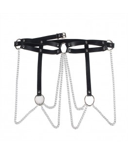 SUBBLIME - ANELLO IN PELLE CATENA ??CINTURA NERA TAGLIA UNICA