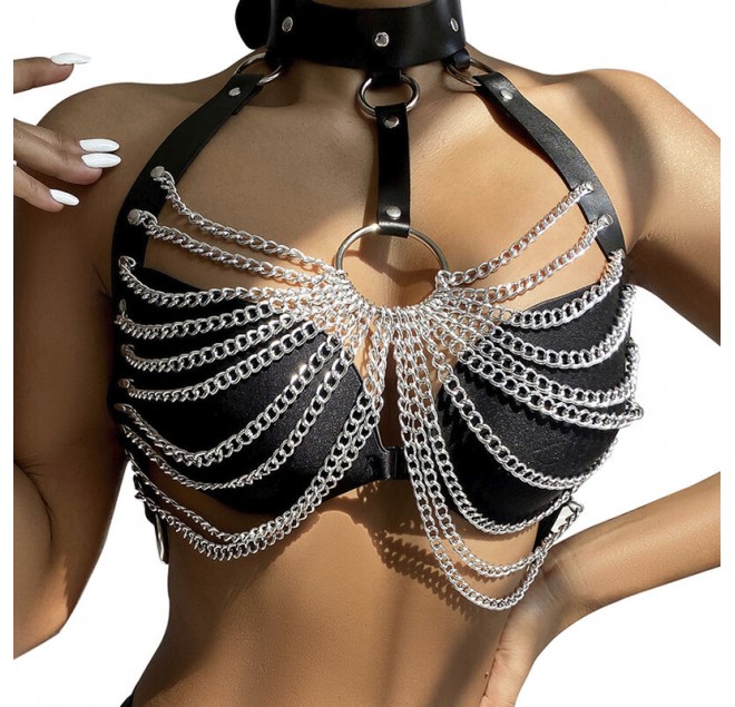 SUBBLIME - PETTORINA CON CATENE AD ANELLI GRANDI TAGLIA UNICA