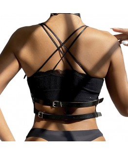 SUBBLIME - PETTORINA CON ANELLO IN PELLE NERA TAGLIA UNICA