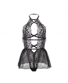 SUBBLIME - TEDDY HALTER COLLO SCHIENA NUDA PIZZO NERO S/M