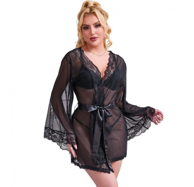 SUBBLIME - VESTAGLIA IN TESSUTO TRASPARENTE CON DETTAGLI IN PIZZO NERO S/M