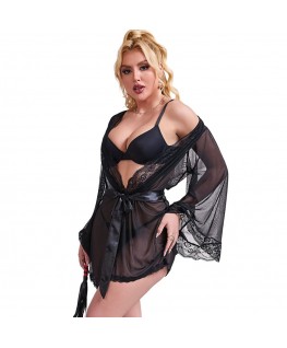 SUBBLIME - VESTAGLIA IN TESSUTO TRASPARENTE CON DETTAGLI IN PIZZO NERO L/XL