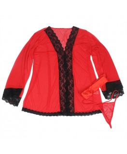 SUBBLIME - VESTAGLIA IN TESSUTO TRASPARENTE CON DETTAGLI IN PIZZO ROSSO S/M