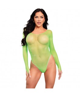 LEG AVENUE - BODY MANICA LUNGA CRISTALLIZZATO VERDE