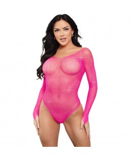 LEG AVENUE - BODY MANICA LUNGA CRISTALLIZZATO FUCSIA