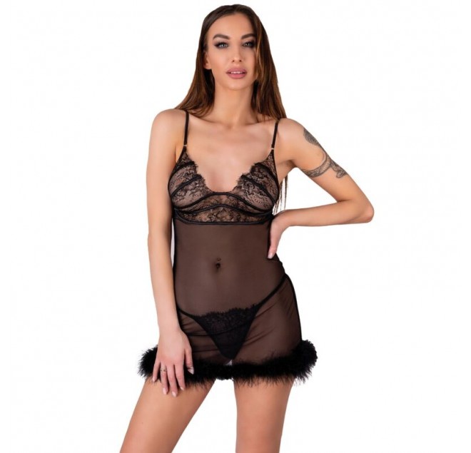 LIVCO CORSETTI FASHION - SET ZERUNAM BABYDOLL + PERIZOMA NERO