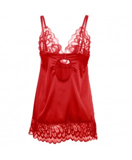 SUBBLIME - BABYDOLL IN RASO CON PIZZO ROSSO S/M