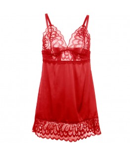 SUBBLIME - BABYDOLL IN RASO CON PIZZO ROSSO L/XL