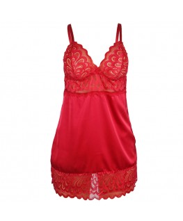 SUBBLIME - BABYDOLL IN RASO CON PIZZO ROSSO L/XL