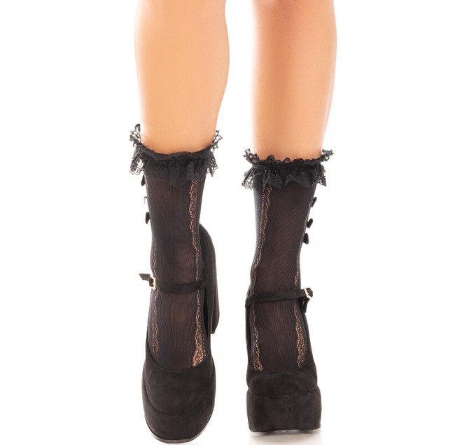 LEG AVENUE - CALZINI ALLA CAVIGLIA CON VOLANT NERO