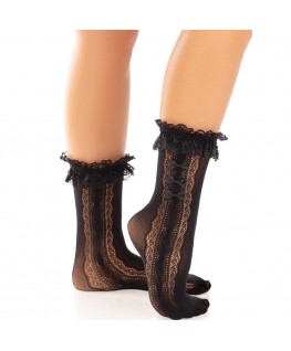 LEG AVENUE - CALZINI ALLA CAVIGLIA CON VOLANT NERO