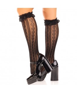 LEG AVENUE - CALZE AL GINOCCHIO CON VOLANT NERO