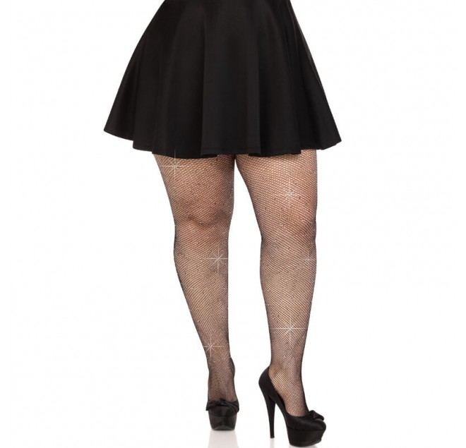 LEG AVENUE - CALZE A RETE CRISTALLIZZATA NERE TAGLIE FORTI