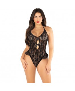 LEG AVENUE - BODY CON FIOCCO E VOLANT NERO TAGLIA UNICA