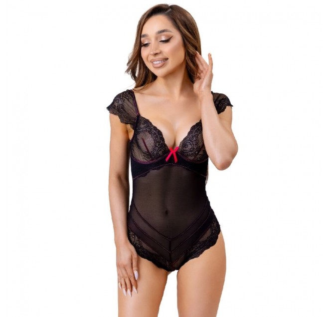 LIVCO CORSETTI FASHION - EVELYN LC 20243 BODY CON PROFILI IN PIZZO E TRASPARENZE NERO L/XL