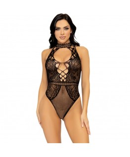 LEG AVENUE - BODY CON APERTURA A CHIAVE IN RETE E PIZZO TAGLIA UNICA