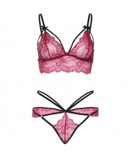 LEG AVENUE - 81623 COMPLETO REGGISENO + PERIZOMA BORDEAUX TAGLIA L