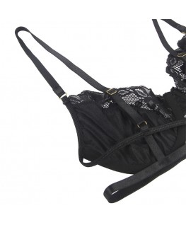 SUBBLIME - SET 3 PEZZI REGGISENO + PERIZOMA + REGGISENO IN PIZZO NERO S/M