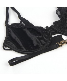 SUBBLIME - SET 3 PEZZI REGGISENO + PERIZOMA + GIARRETTIERA IN PIZZO NERO L/XL