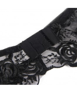 SUBBLIME - SET 3 PEZZI REGGISENO + PERIZOMA + GIARRETTIERA STAMPA FLOREALE NERO L/XL