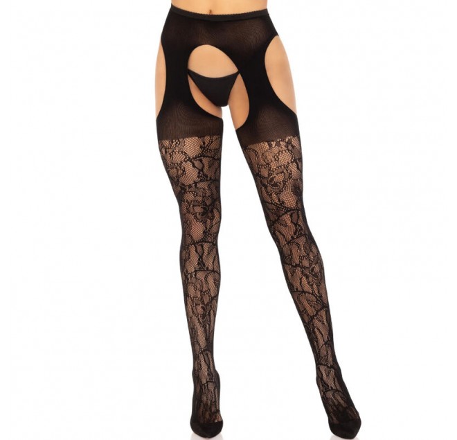 LEG AVENUE - CALZE REGGER IN PIZZO NERE