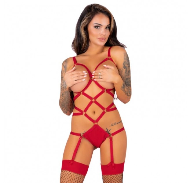 LIVCO CORSETTI FASHION - THIARA LC 20213 SET BODY + CALZE ROSSO S/M