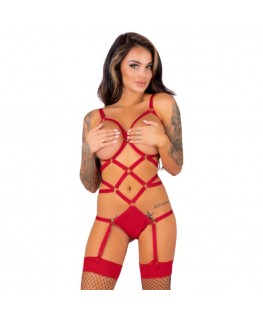 LIVCO CORSETTI FASHION - THIARA LC 20213 SET BODY + CALZE ROSSO L/XL