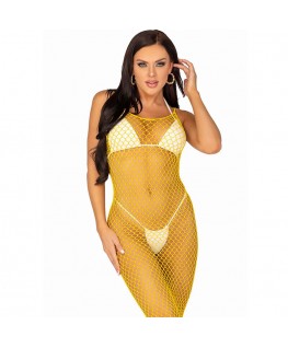 LEG AVENUE - ABITO LUNGO IN RETE GIALLO TAGLIA UNICA