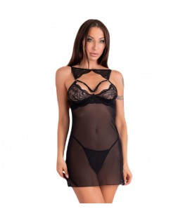 LIVCO CORSETTI FASHION - KROLINA LC 90734 CHEMISE + PERIZOMA NERO L/XL