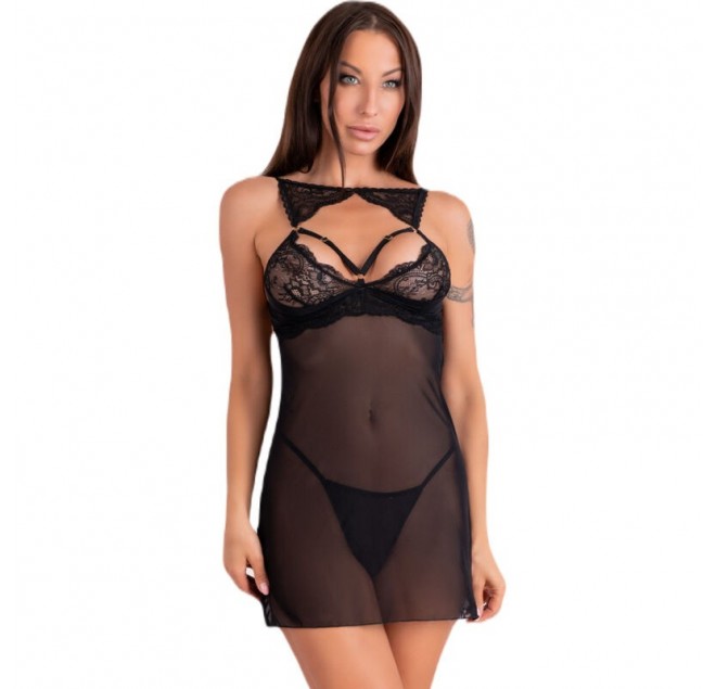 LIVCO CORSETTI FASHION - KROLINA LC 90734 CHEMISE + PERIZOMA NERO L/XL