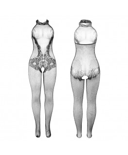 SUBBLIME - 951801 BODYSTOCKING A RETE E PIZZO SENZA CAVALLO CON COLLO ALTO NERO TAGLIA UNICA