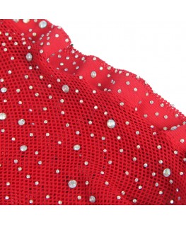 SUBBLIME - 952181 BODYSTOCKING A RETE CON GUANTI E STRASS ROSSO TAGLIA UNICA