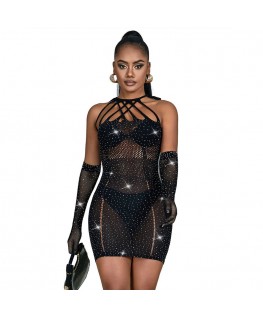 SUBBLIME - 952235 ABITO A RETE CON STRASS NERO TAGLIA UNICA