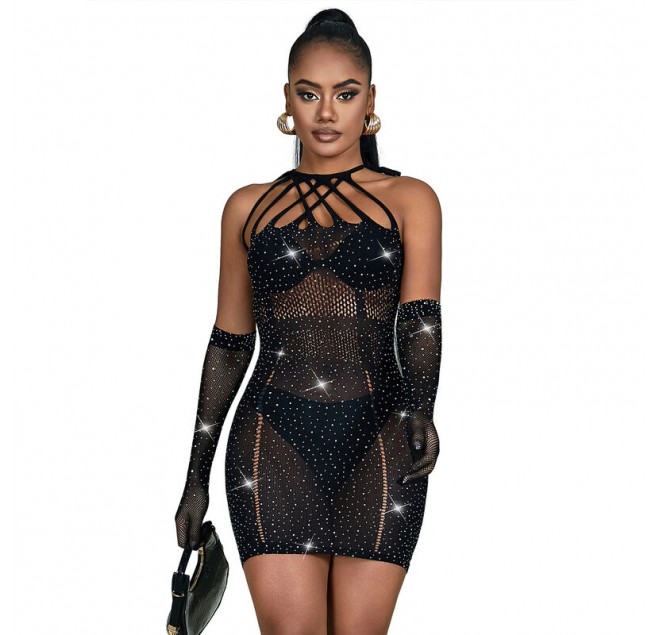 SUBBLIME - 952235 ABITO A RETE CON STRASS NERO TAGLIA UNICA