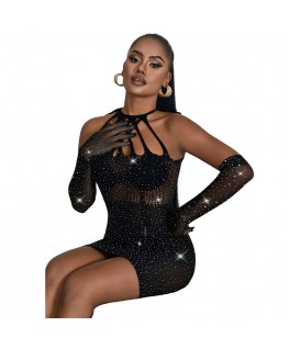 SUBBLIME - 952235 ABITO A RETE CON STRASS NERO TAGLIA UNICA