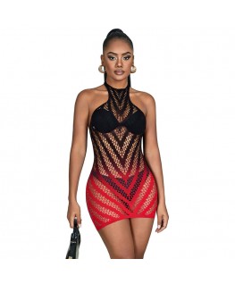 SUBBLIME - 952242 VESTITO ELASTICO A RETE DEGRADATA ROSSO E NERO TAGLIA UNICA