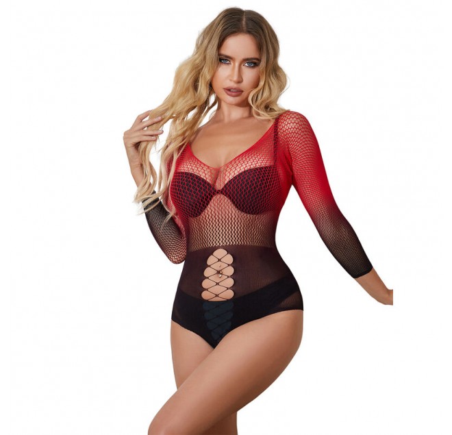 SUBBLIME - 952259 VESTITO ELASTICO A RETE MANICA LUNGA SFUMATO ROSSO E NERO TAGLIA UNICA