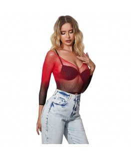 SUBBLIME - 952259 VESTITO ELASTICO A RETE MANICA LUNGA SFUMATO ROSSO E NERO TAGLIA UNICA