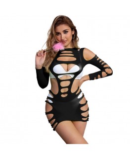 SUBBLIME - 952266 VESTITO ELASTICO A RETE MANICA LUNGA NERO TAGLIA UNICA