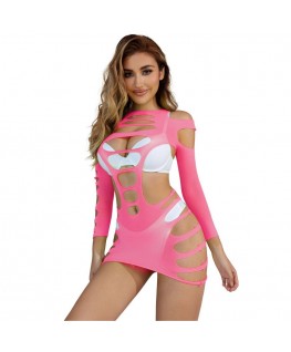 SUBBLIME - 952273 VESTITO ELASTICO A RETE MANICA LUNGA ROSA TAGLIA UNICA