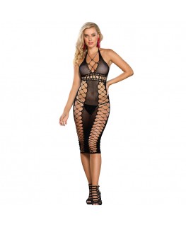 SUBBLIME - 952310 VESTITO LUNGO A RETE NERO TAGLIA UNICA