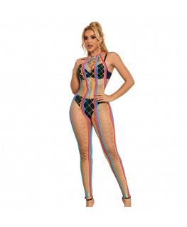 SUBBLIME - 952358 BODYSTOCKING CON COLLO ALTO IN RETE ARCOBALENO XS/M