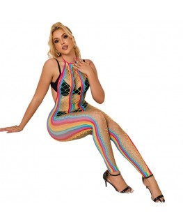 SUBBLIME - 952358 BODYSTOCKING CON COLLO ALTO IN RETE ARCOBALENO XS/M