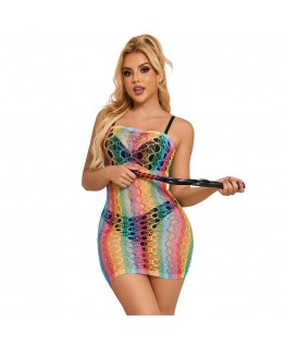 SUBBLIME - 952365 VESTITO A RETE CON SPALLE NUDE ARCOBALENO TAGLIA UNICA