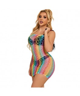 SUBBLIME - 952365 VESTITO A RETE CON SPALLE NUDE ARCOBALENO TAGLIA UNICA