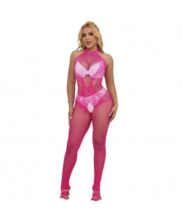 SUBBLIME - 952389 BODYSTOCKING A RETE E PIZZO SENZA CAVALLO CON COLLO ALTO ROSA TAGLIA UNICA